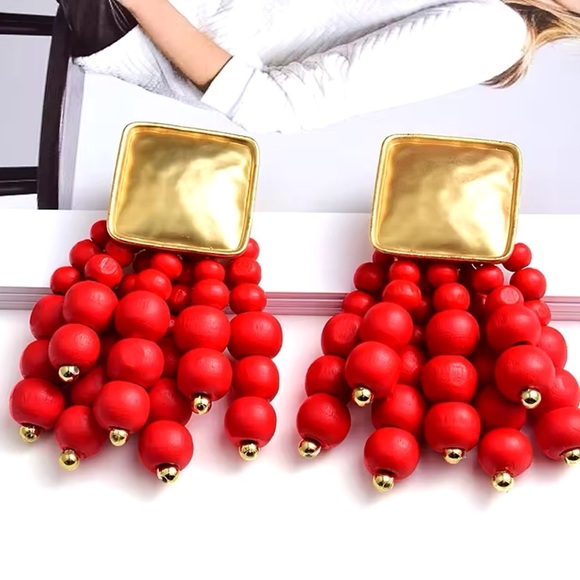 Zara Red Cascade Beaded Earrings - Picture 4 of 12